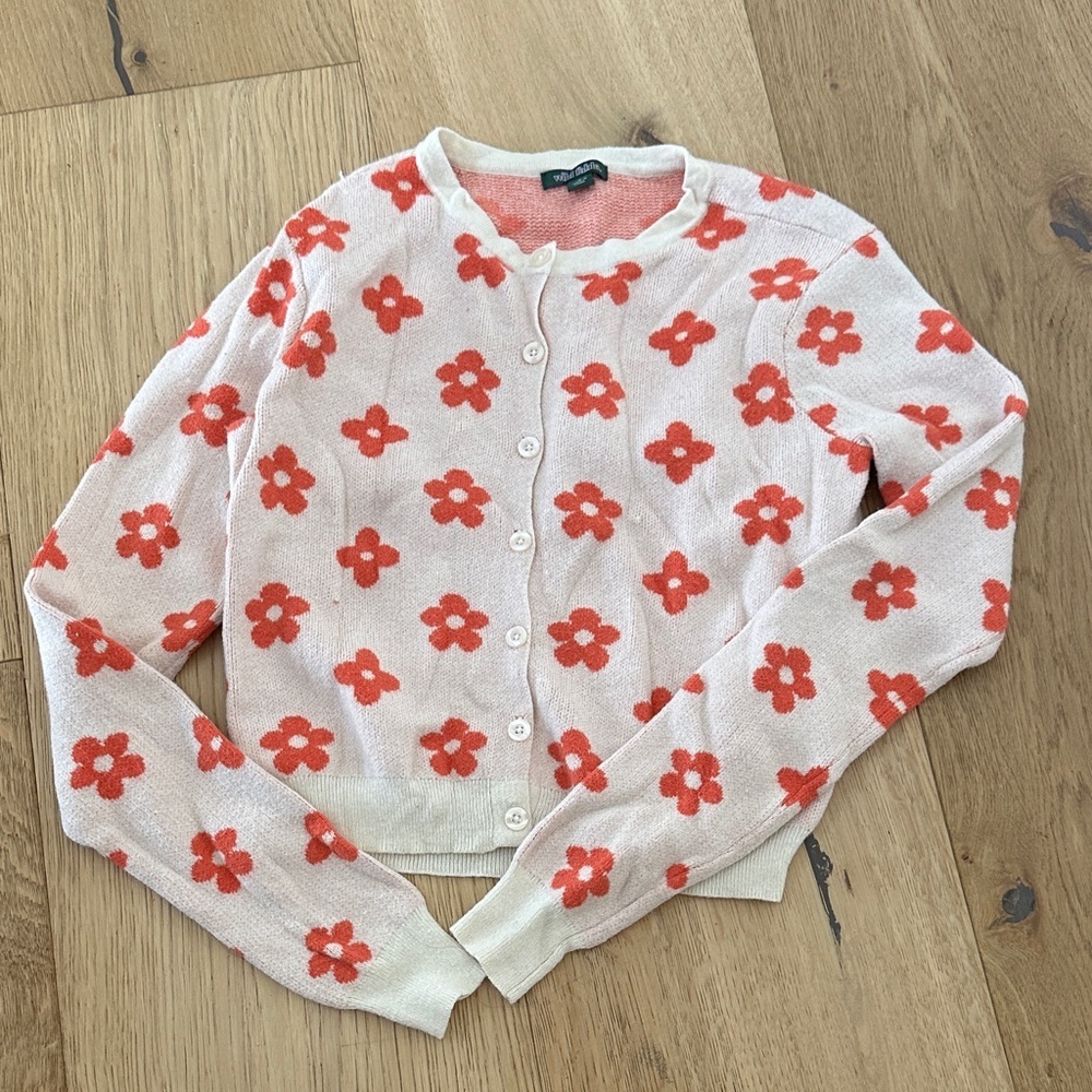 Wild fable Floral Patterned Cardigan Sweater - Cream and Red Small